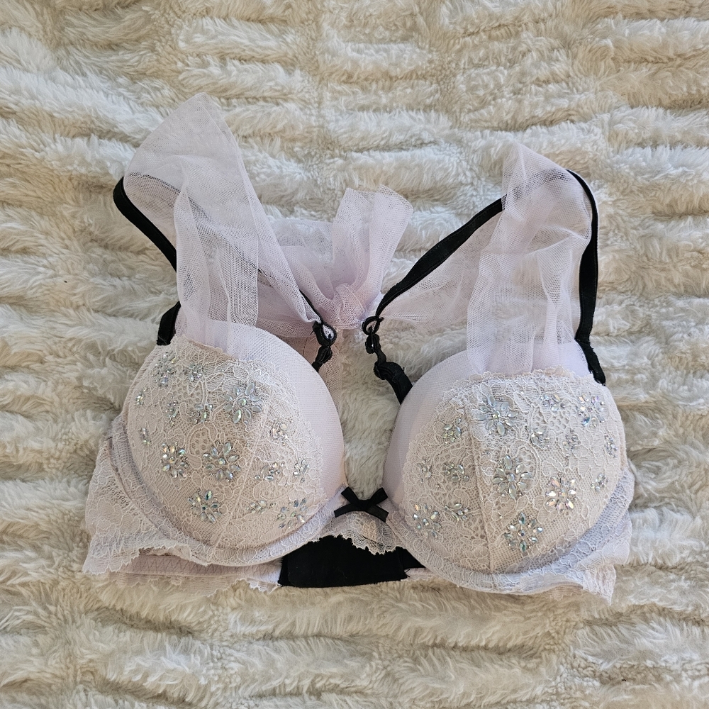 Victoria's Secret Light Purple and Black Embellished Bra 32C